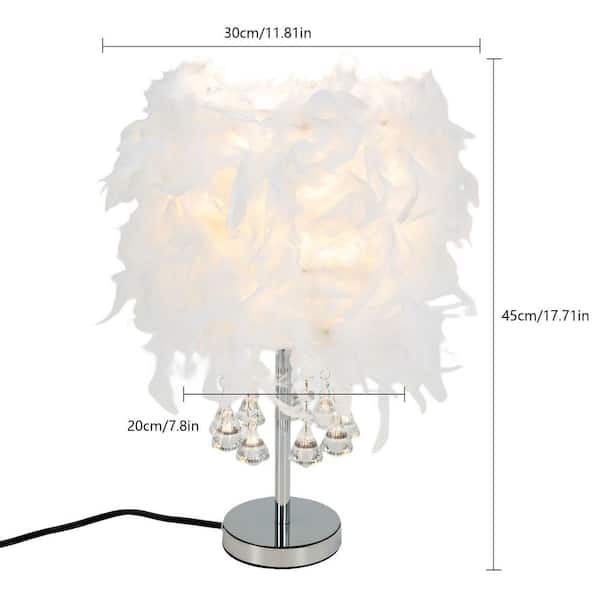 OUKANING White Modern Table Lamp with Feather Lampshade