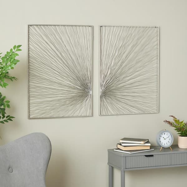 30 in. x 22 in. Silver Coiled Ribbon Sunburst Wall Metal Work (Set of 2)