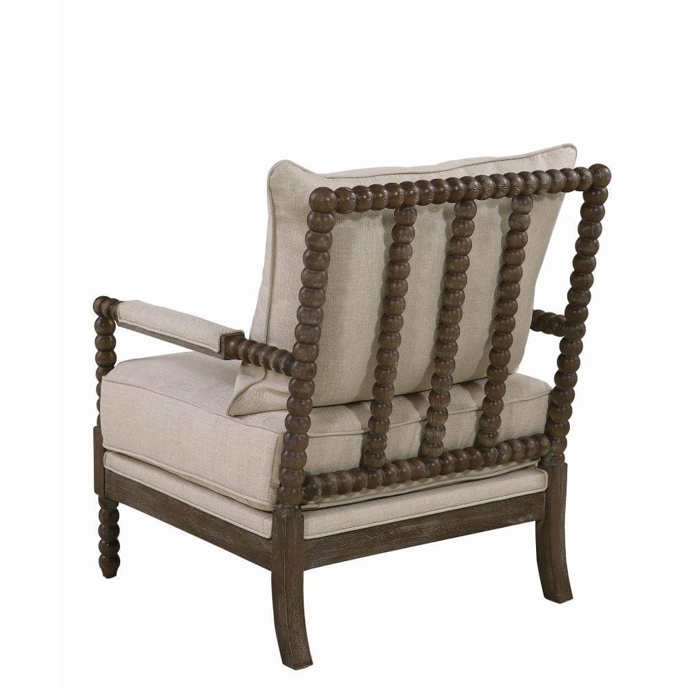 Beige and Brown Wood Spindle Accent Chair