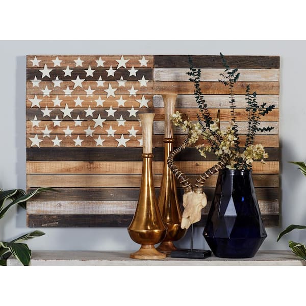 Litton Lane 30 In X 44 In Rustic American Flag Framed Wooden Wall Art The Home Depot