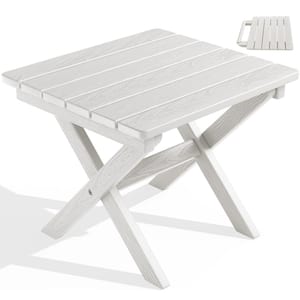 16.73 in. x 17.91 in. x 14.37 in. White Rectangular High Density Plastic Portable Small Outdoor Table Weather Resistant