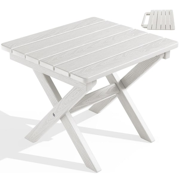 Phewnyzo 16.73 in. x 17.91 in. x 14.37 in. White Rectangular High Density Plastic Portable Small Outdoor Table Weather Resistant