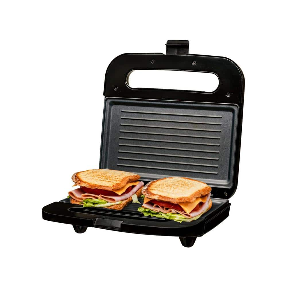 OVENTE 750-Watt Black Panini Press with Non-Stick Hot Plates