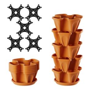 Terracotta Plastic Vertical Stacking Planter Tower (5-Pack)