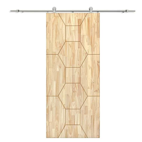 CALHOME 30 in. x 84 in. Natural Pine Wood Unfinished Interior Sliding Barn Door with Hardware Kit