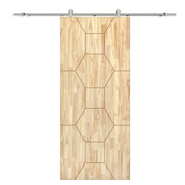 CALHOME 30 in. x 96 in. Natural Pine Wood Unfinished Interior Sliding Barn Door with Hardware Kit