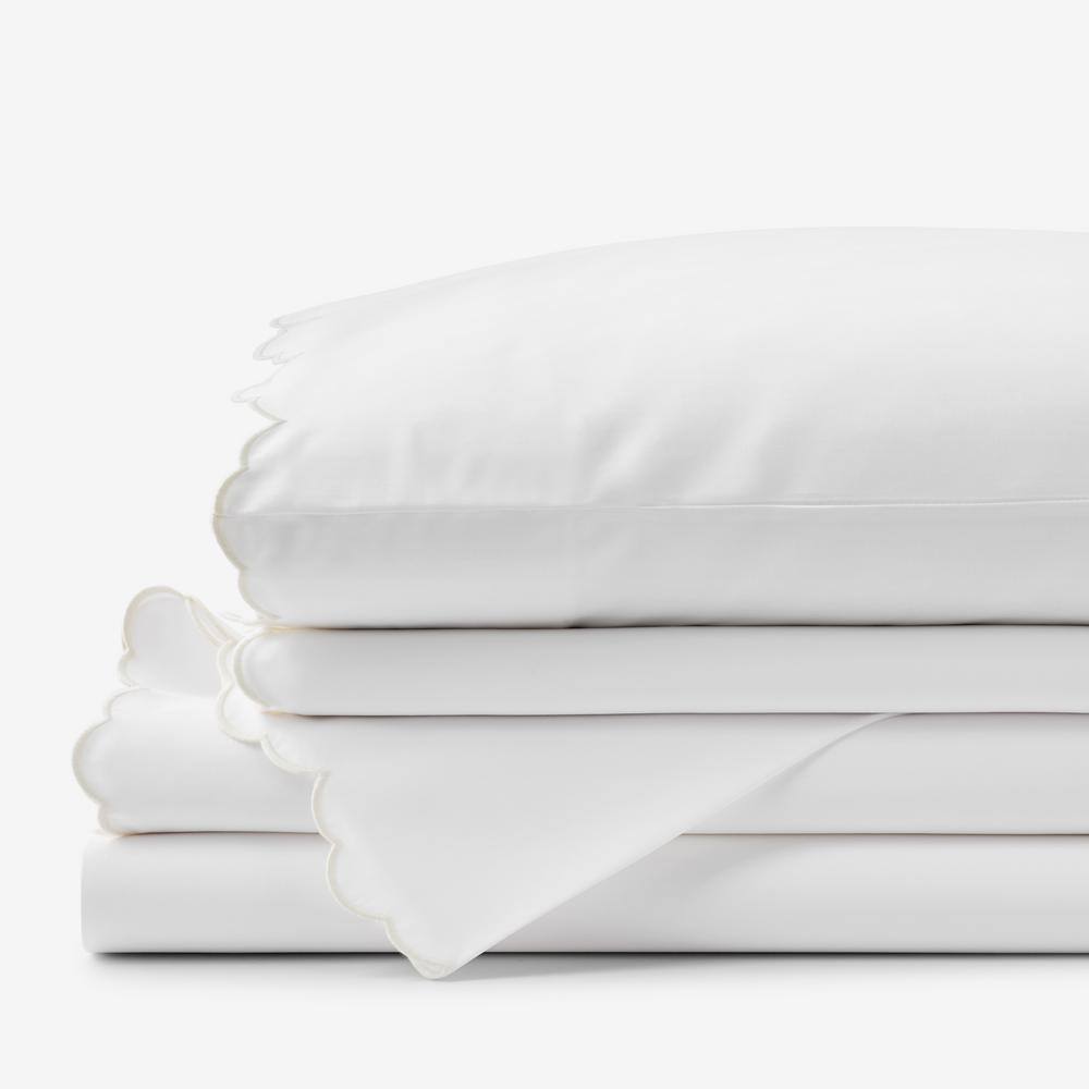 Company Cotton Embroidered Scallop Ivory Sateen King Sheet Set price history on PriceWatchPro