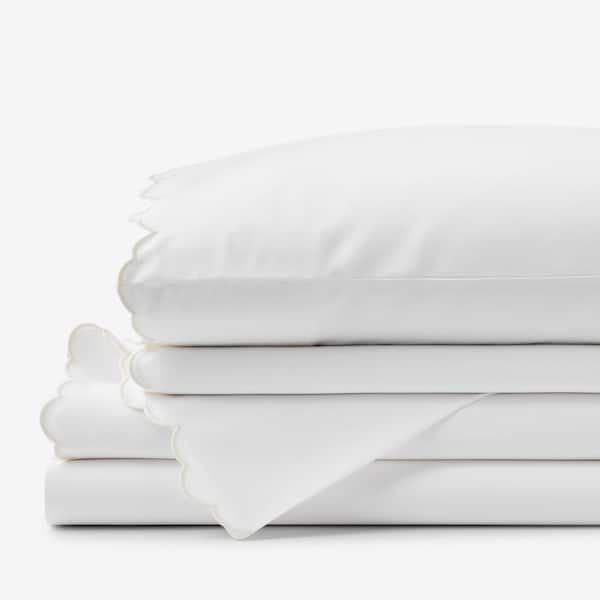 The Company Store Company Cotton Embroidered Scallop Ivory Sateen Twin Sheet Set