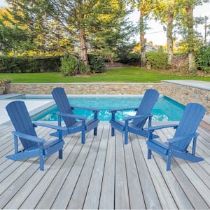 Navy Blue HIPS Plastic Weather Resistant Adirondack Chair for Outdoors (4-Pack)