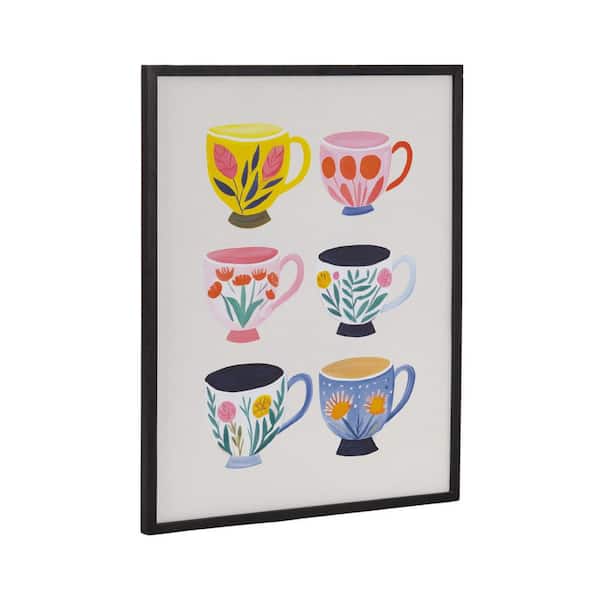 Gallery Botanical Coffee Shop Tea Cups by the Creative Bunch Studio Black Framed Art Print 16 in. x 20 in.