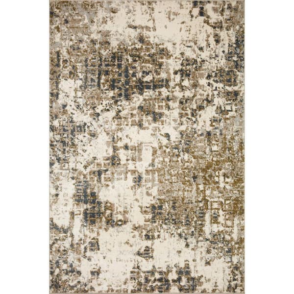 LOLOI II Spirit Pewter/Olive 6 ft. 7 in. x 9 ft. 3 in. Abstract Contemporary Area Rug