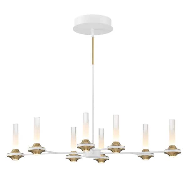 Eurofase Torcia 480-Watt 16-Light Integrated LED White/Gold Geometric Chandelier with Clear Acrylic Shades