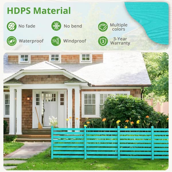 38''W x 46''H Aruba Blue Outdoor No Dig Fence Poly Plastic Picket Fence Panel Decorative Garden Privacy Fence(4-Pack)
