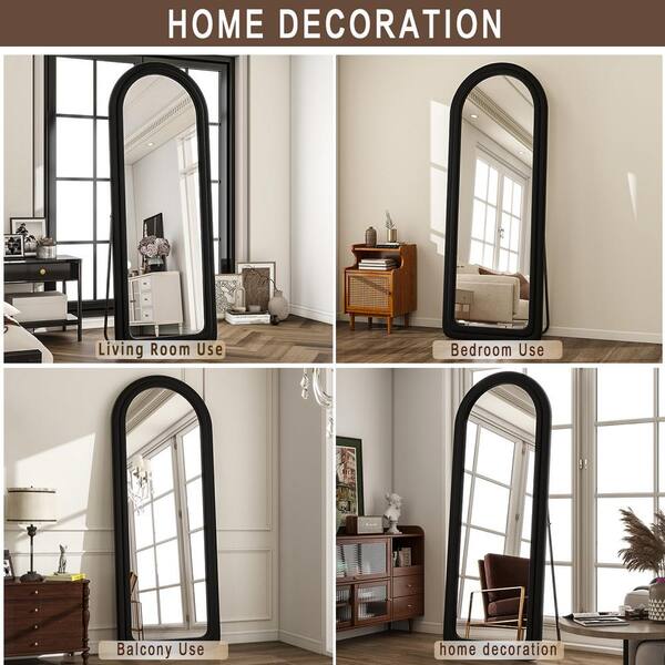 XRAMFY 24 in. W x 63 in. H Black Arched Flannelette Wood