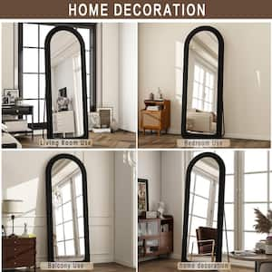 24 in. W x 63 in. H Black Arched Flannelette Wood Framed Modern Full Length Mirror