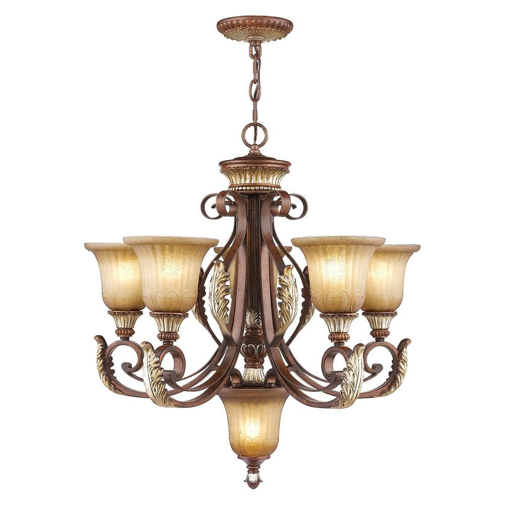 Villa Verona 5-Light Chandelier in Bronze with Aged Gold Leaf Accents