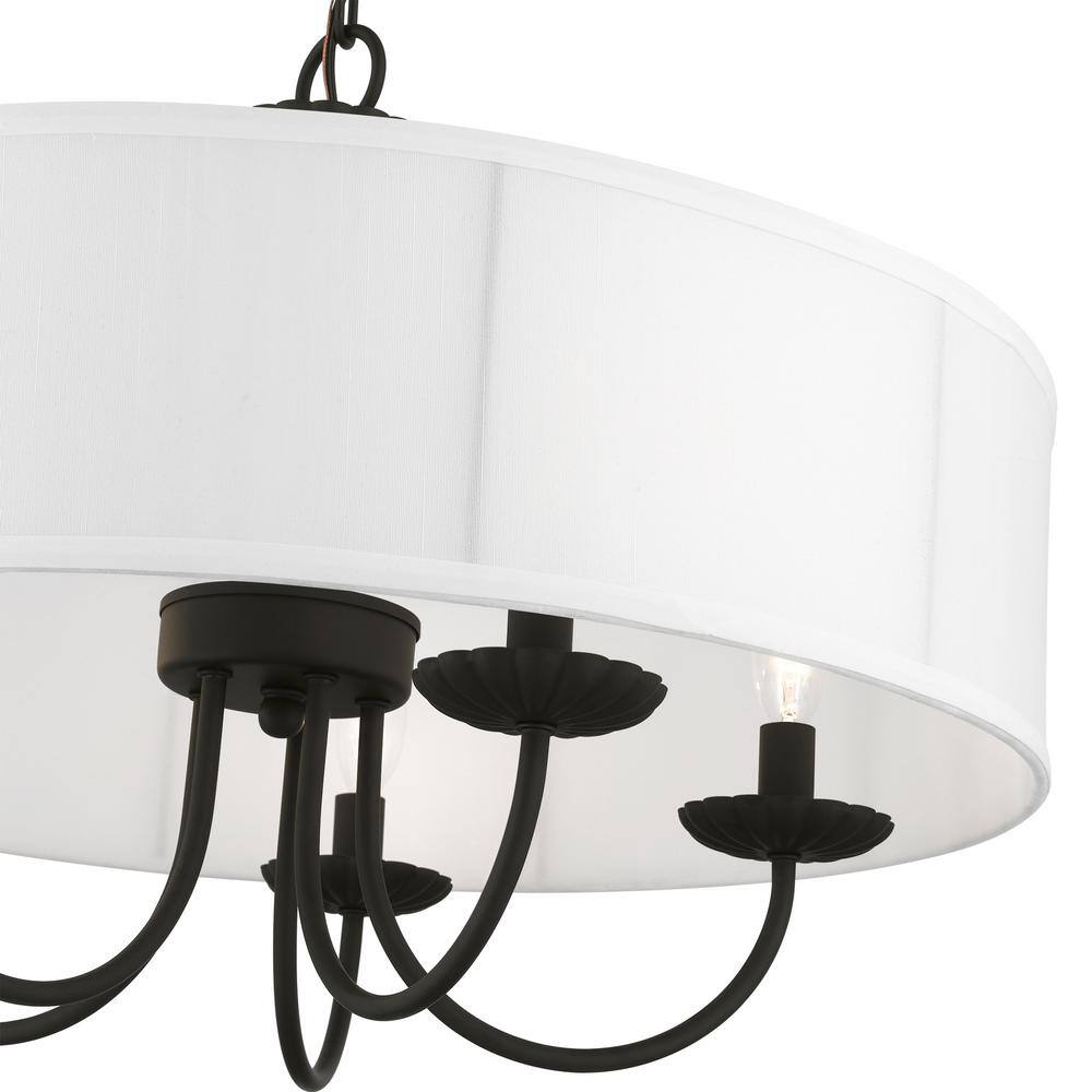Brookdale Black Steel 5-Light Drum Pendant with Off-White Shade