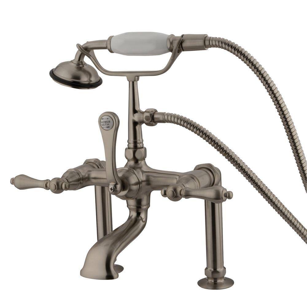 Lever 3-Handle Deck-Mount High-Risers Claw Foot Tub Faucet with Handshower 