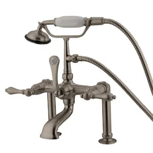 Lever 3-Handle Deck-Mount High-Risers Claw Foot Tub Faucet with Handshower in Brushed Nickel