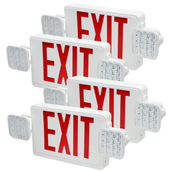 20-Watt Equivalent 120-277-Volt Integrated LED Emergency Red Exit Light w/2-Adjustable Lamp, 90-Min Backup (4-Pack)