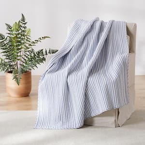 Tobago Stripe Blue Quilted Cotton Throw Blanket