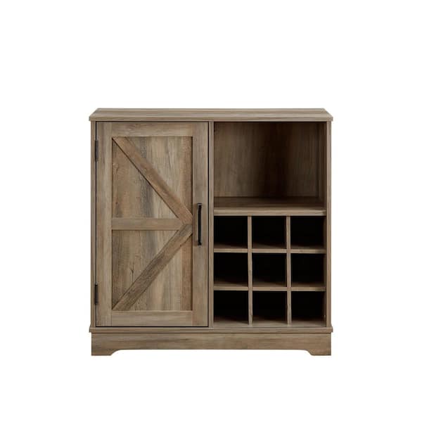 39.37in x 15.75in x 34in Gray MDF Ready to Assemble Kitchen Cabinet with 2 Drawers, 1 Door and 12 Wine Racks