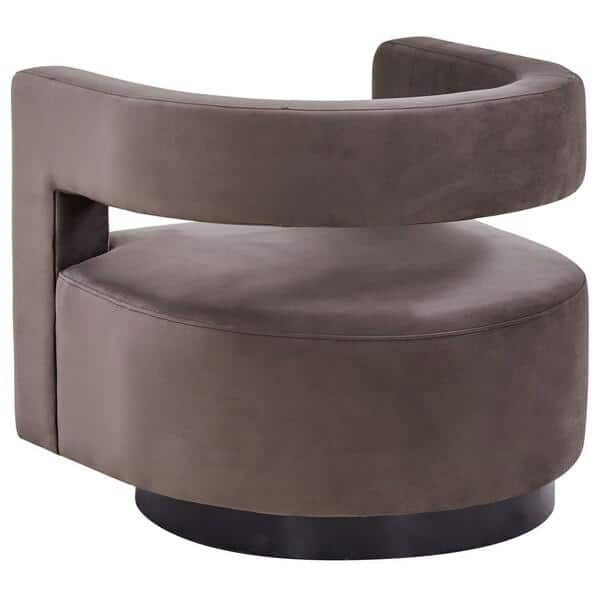 Downtown Loft Dark Grey Velvet Swivel Chair with Wood Accents