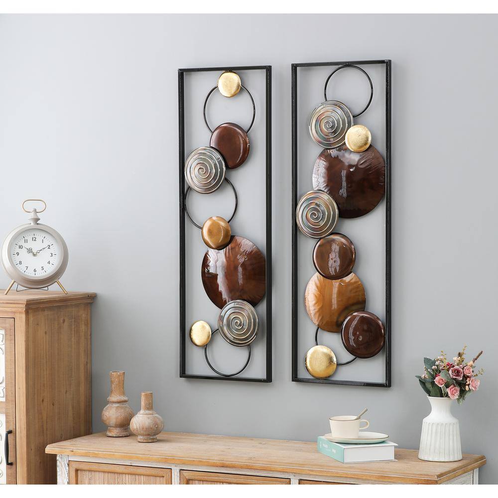 Mid-Century Modern 2-Piece Multicolor Metal Wall Sculpture Set