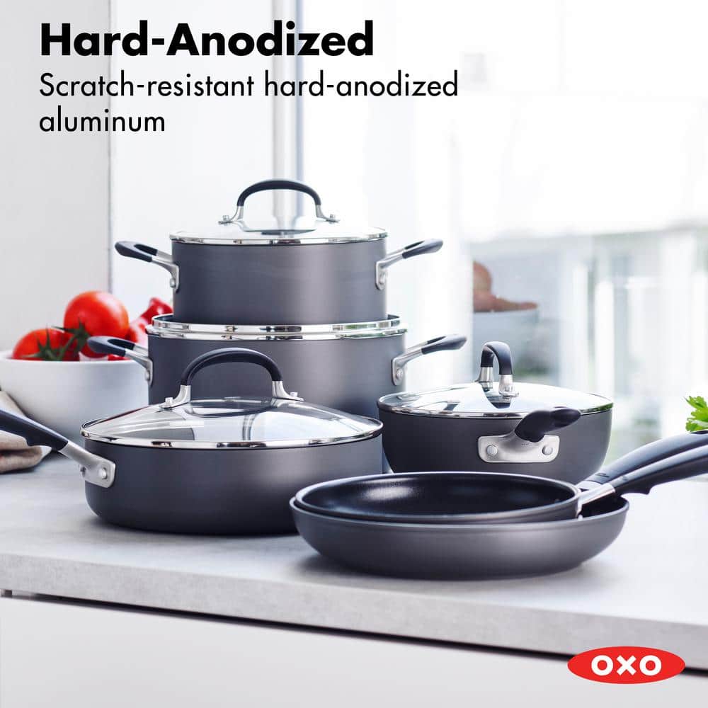 OXO 10-Piece Non-Stick Aluminum Cookware Set with Glass Lids
