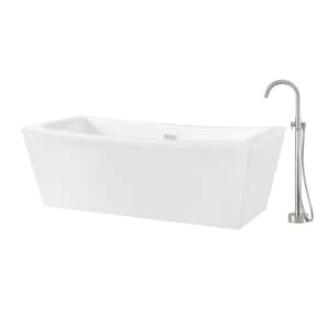 Terra 70 in. Acrylic Slipper Flatbottom Non-Whirlpool Center Drain Bathtub in White with Faucet in Chrome