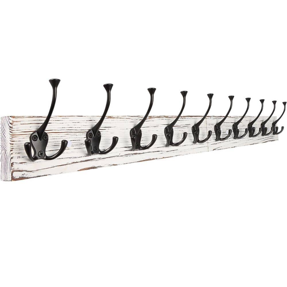 Wall Mounted Coat Rack with 10 Decorative J-Hooks, 34 Inch Long Rustic Bathroom Robe/Towel Hook in White price history on PriceWatchPro