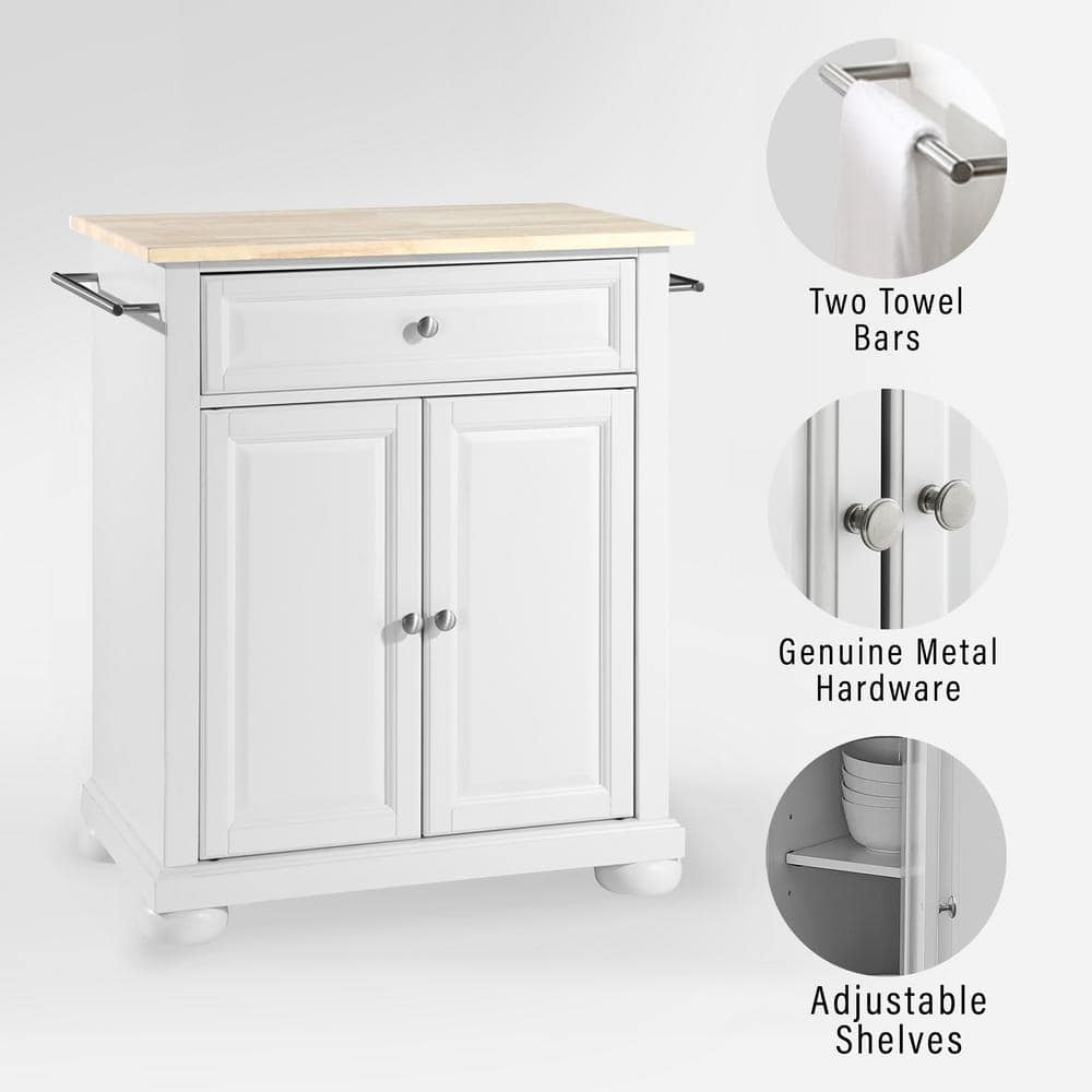 White and Natural Wood Kitchen Island Cart with Turned Legs
