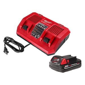 M18 18-Volt Lithium-Ion Dual Bay Rapid Battery Charger with (1) 2.0 Ah Compact Battery