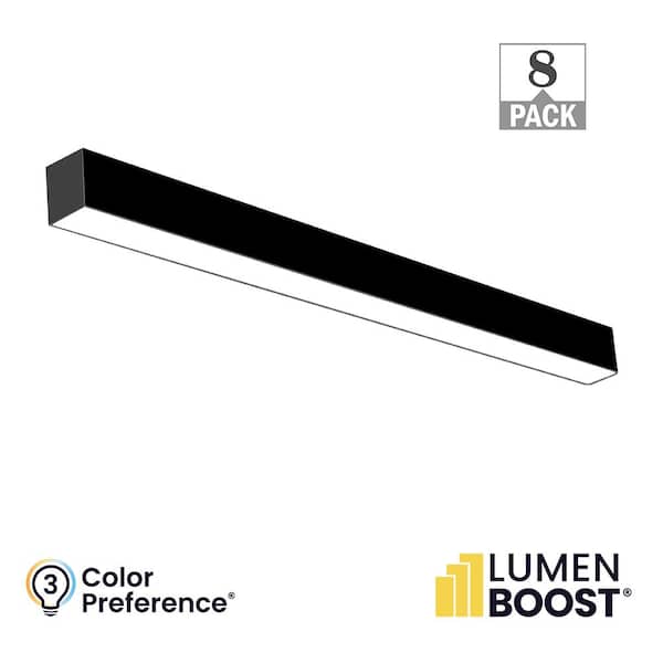ETI LIGHTING 8-Pack 4 ft. Integrated LED Black Strip Light Fixture Architectural Linear Adjustable CCT Lumen Boost Uplight Feature