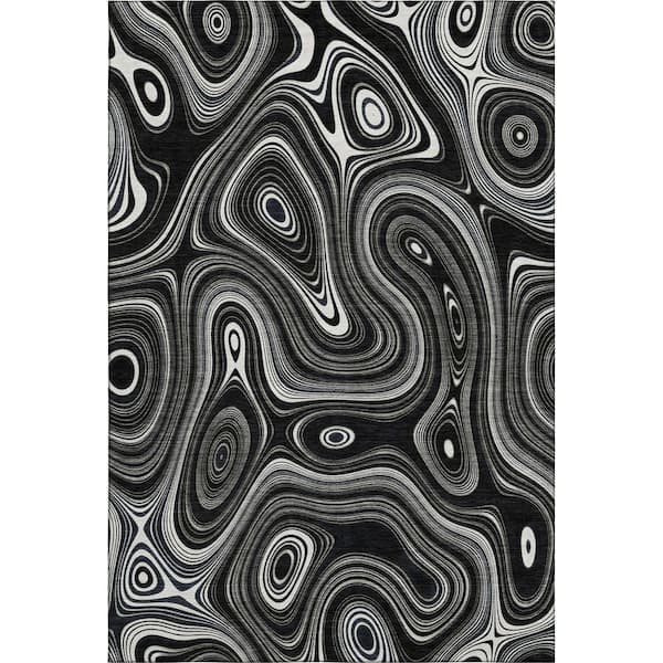 Mayfield Premium Machine Washable Abstract AMF2097 Black 3 ft. x 4 ft. Area Rug