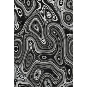 Mayfield Premium Machine Washable Abstract AMF2097 Black 3 ft. x 5 ft. Area Rug
