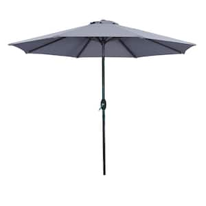 9 ft. Octagonal Market Outdoor Patio Umbrella with Tilt and Crank Mechanism in Grey