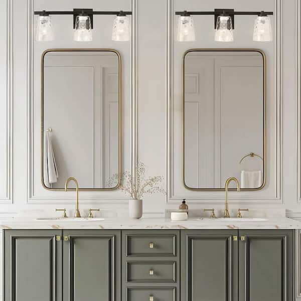 Radiance 22.8 in. 3-Light Black Vanity Light with Clear Water Glass Shades