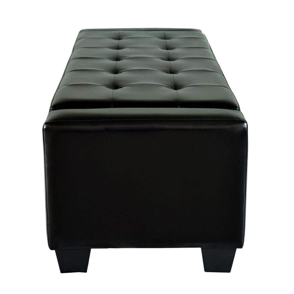 Black Faux Leather Tufted Storage Bench with Ample Space