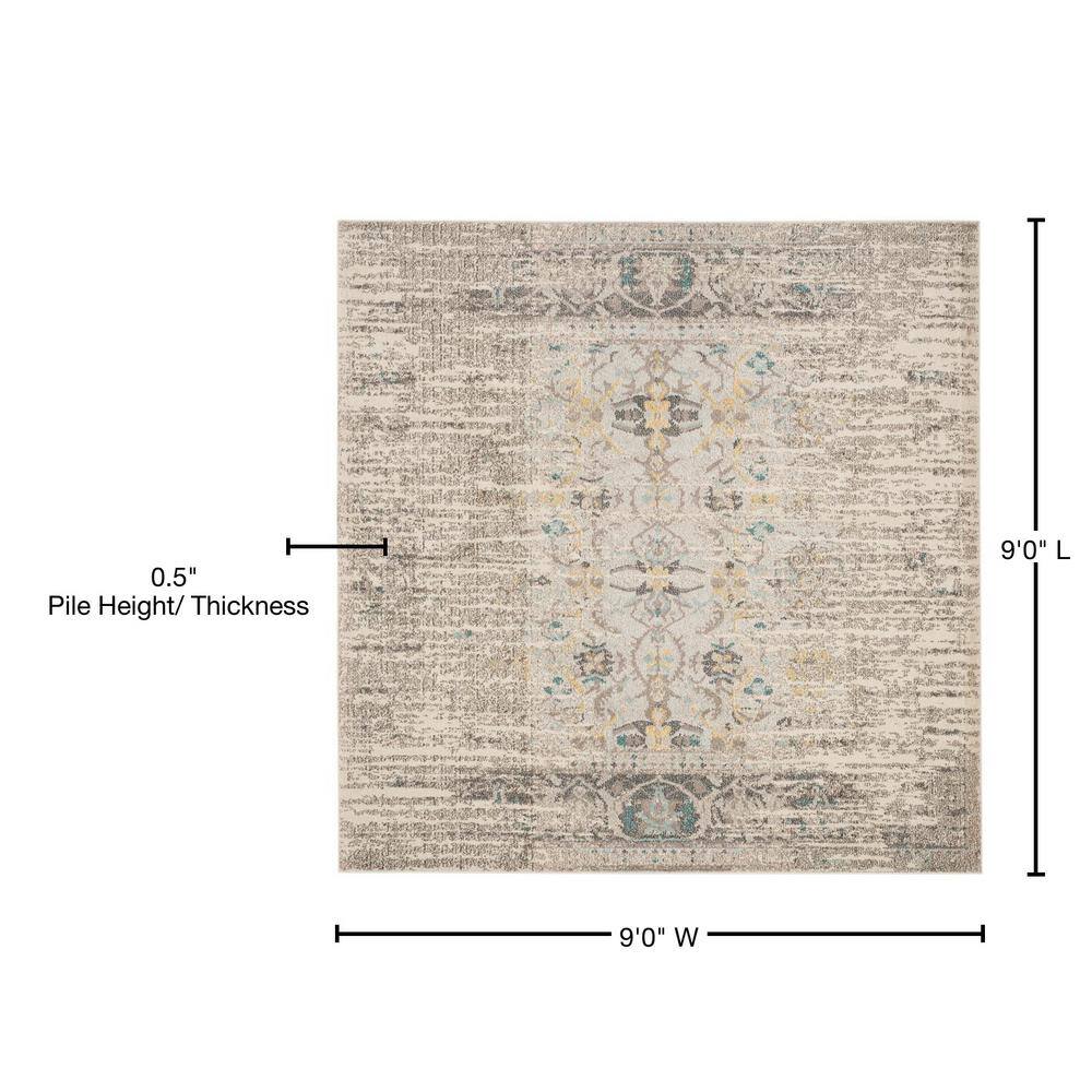 Elsdon Grey and Multicolor Floral 9' Square Synthetic Rug