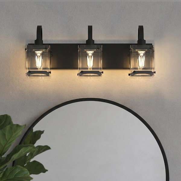 24 in. 3-Light Black Bathroom Vanity Light Clear Glass Shades Modern Wall Sconce Fixture for Bedroom Bathroom
