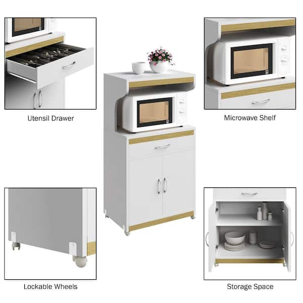 NEW outlet Rolling Microwave Cart with One Drawer, Two Doors, and Storage Shelf