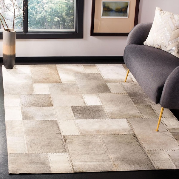 Studio Leather 3 ft. x 5 ft. Gray Abstract Squared Area Rug