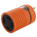 Locking Adapter Household Plug 15 Amp NEMA 5-15P to 4-Prong 30 Amp Locking L14-30R (2 Hots Bridged)