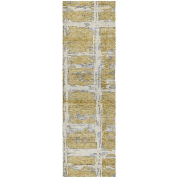 Dream Shag Premium Machine Washable Abstract ADS745 Gold 2 ft. x 7 ft. Runner Rug
