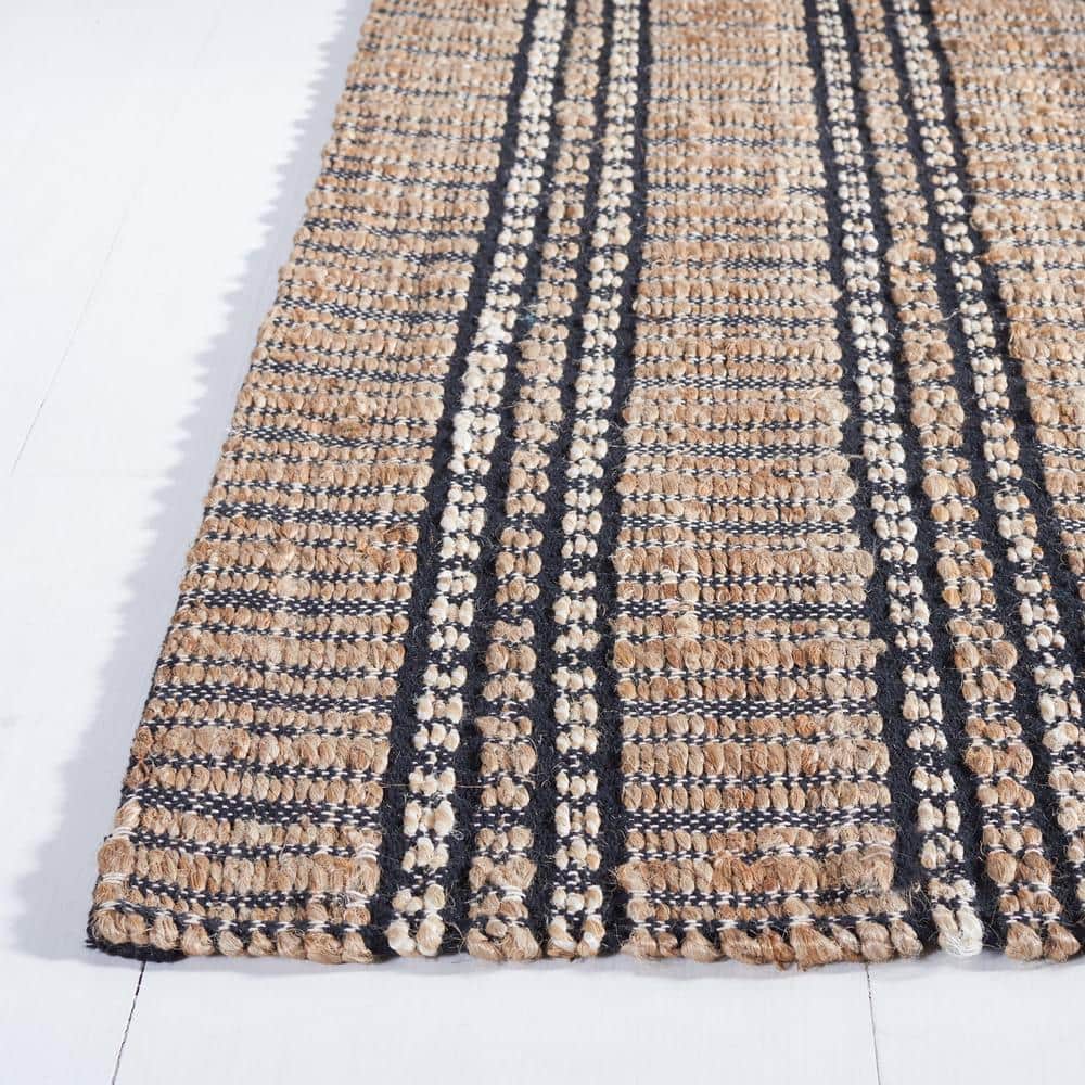 Black and Natural Flat Woven Cotton Area Rug, 9' x 12'