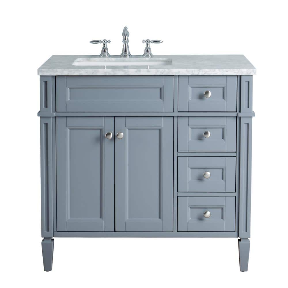 Reviews For Stufurhome Anastasia French 36 In Grey Single Sink Bathroom Vanity With Marble Vanity Top And White Basin Hd 1524g 36 Cr The Home Depot