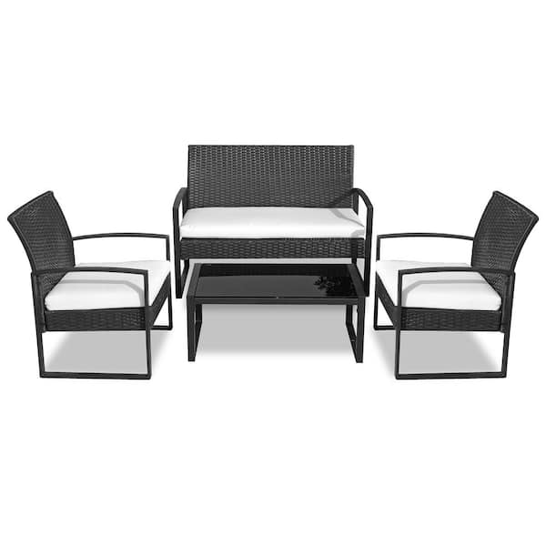 SereneLife 3-Piece Metal Frame Rectangle Table Outdoor Dining Set without Cushions