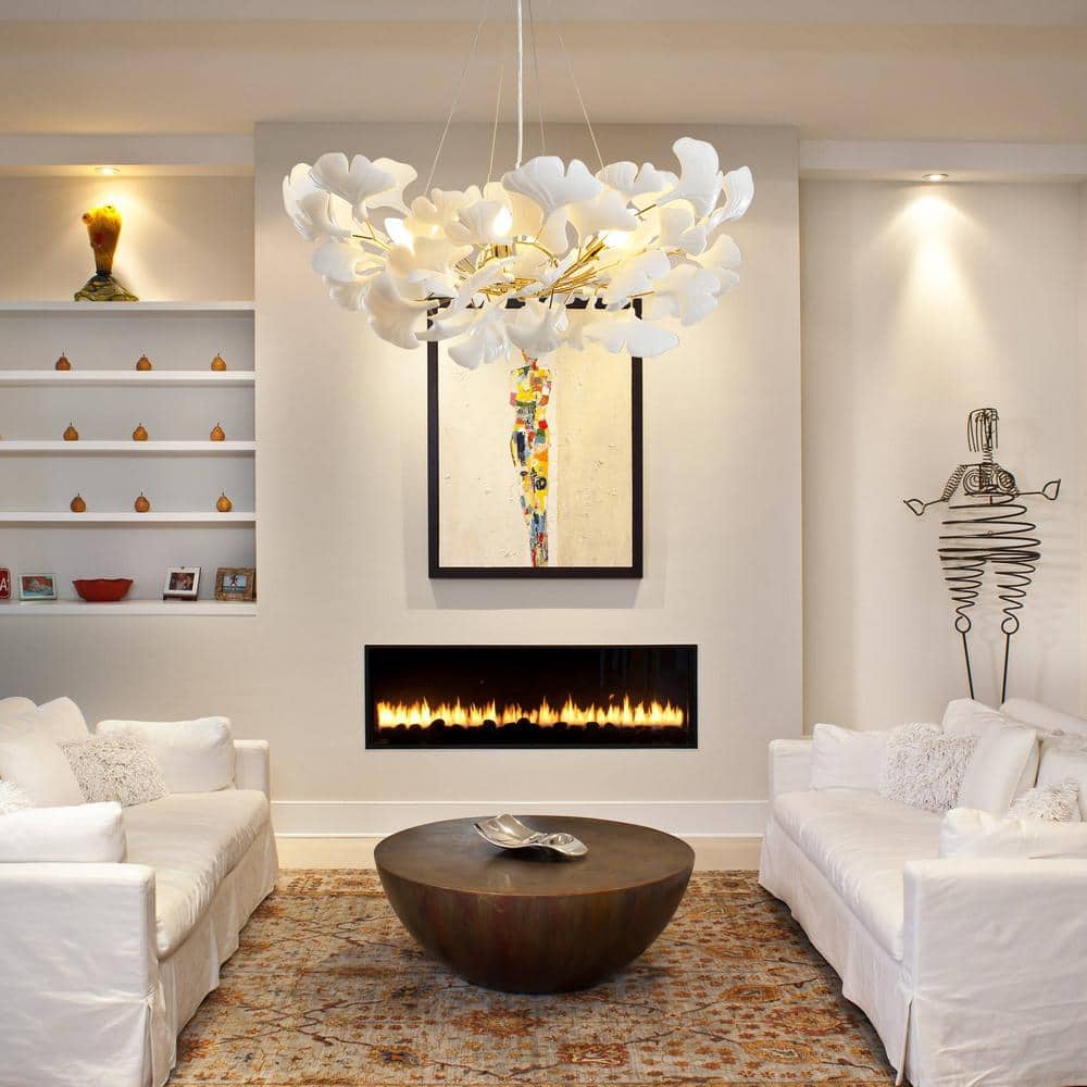 YUYI 6 Light Gold Chandelier, Luxury Ginkgo Branch Chandelier for