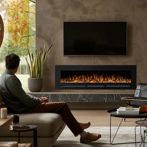 42 in. Electric Fireplace Insert with Adjustable Flame Colors, Thermostat, Recessed and Wall Mounted, Black